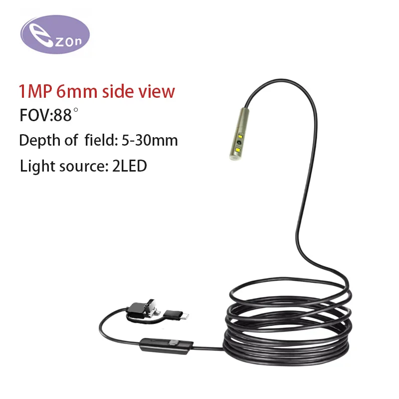 

Эндоскоп TYPE-C HD720P, 6 мм, камера бокового обзора 3 в 1, микро USB для телефонов Android, водонепроницаемый бороскоп для осмотра труб