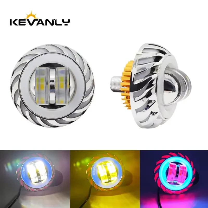 Motorcycle Headlight LED Dual Color Angel Devil Eyes Headlight Projector Lens High Low Beam Strobe Spotlight DRL 12Vwhite yellow