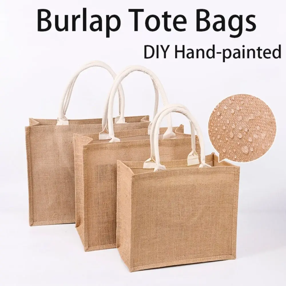 

Многоразмерные женские льняные сумки ручной росписи, портативные имитации мешков из мешковины, винтажные джутовые пляжные сумки-тоут для покупок