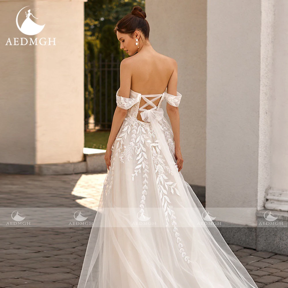 Aedmgh Boho Wedding Dresses 2024 Sweetheart Off The Shoulder Vestido De Novia A-Line Court Train Appliques Beaded Robe de mariee