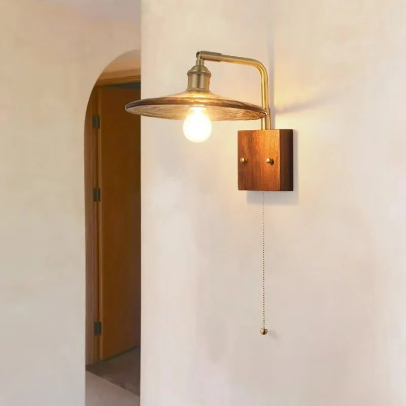 

Medieval wall lamp Nordic wabi wind brass retro study living room bedroom bedside wabi wind reading wall lamp
