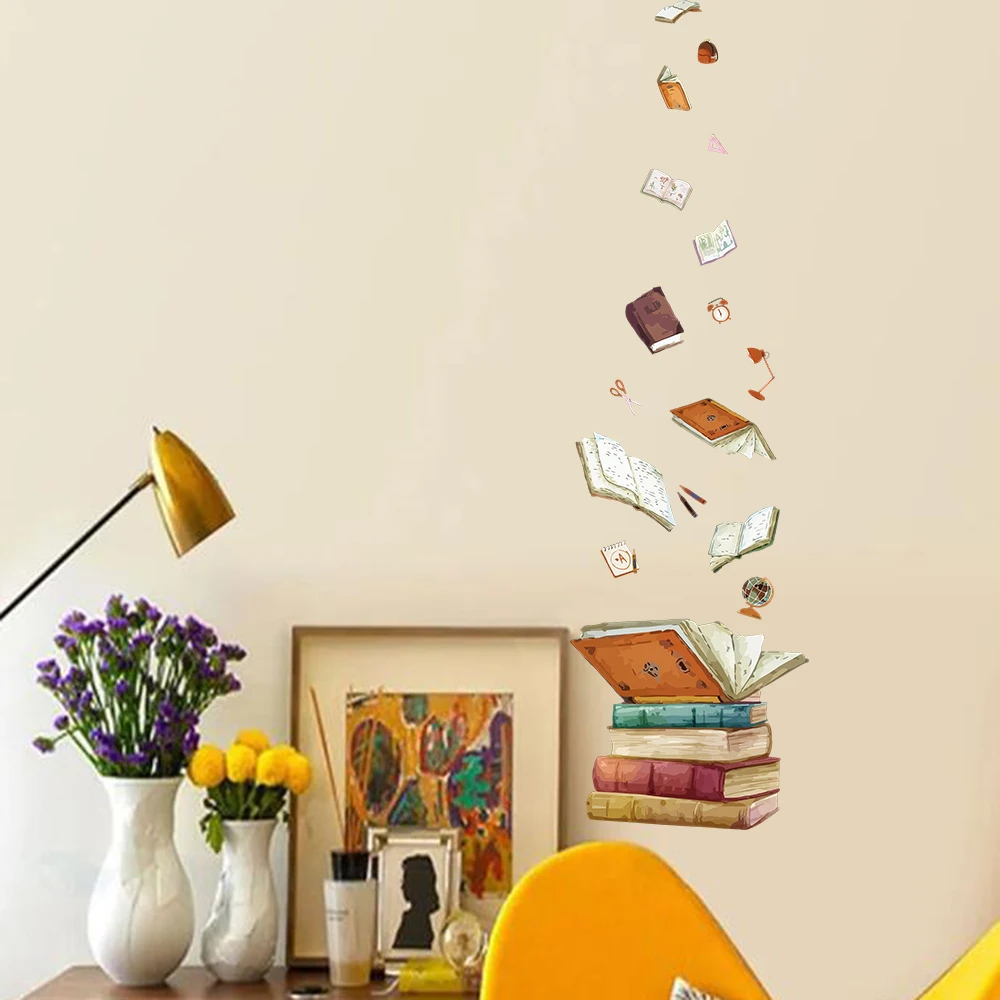 Flying Magic Book Wall Decals Stickers School Bag Library Reading Room Classroom Bedroom Home Decor
