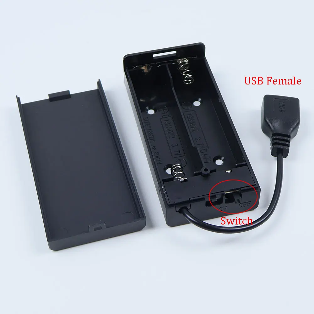 18650 Battery Storage Case PH2.0/XH2.54/SM/DuPont /DC/USB Plug for 2x18650 Batteries Holder Box Container With Switch & Cover