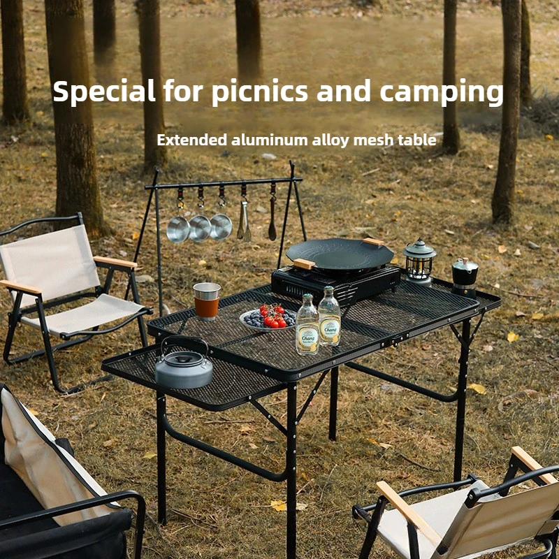 Aluminum Alloy Outdoor Camping Foldable Table Large Area Outdoor Portable Picnic Storage Barbecue Table Dining Table