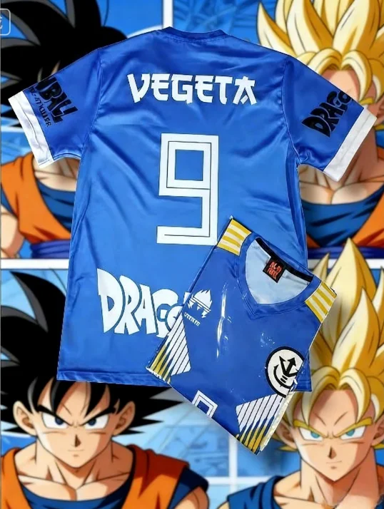 

2026 Bandai Anime Dragon Ball Vegeta Theme Shirt Training Shirt Summer T-shirt Suitable for Adult Family Matching