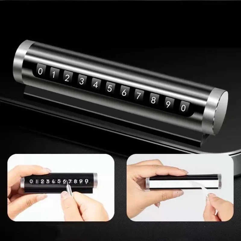 Car Temporary Parking Number Plate Black/Silver/ Aluminium Alloy Material Roller Adjustable Car Parking Plate Car Supplies