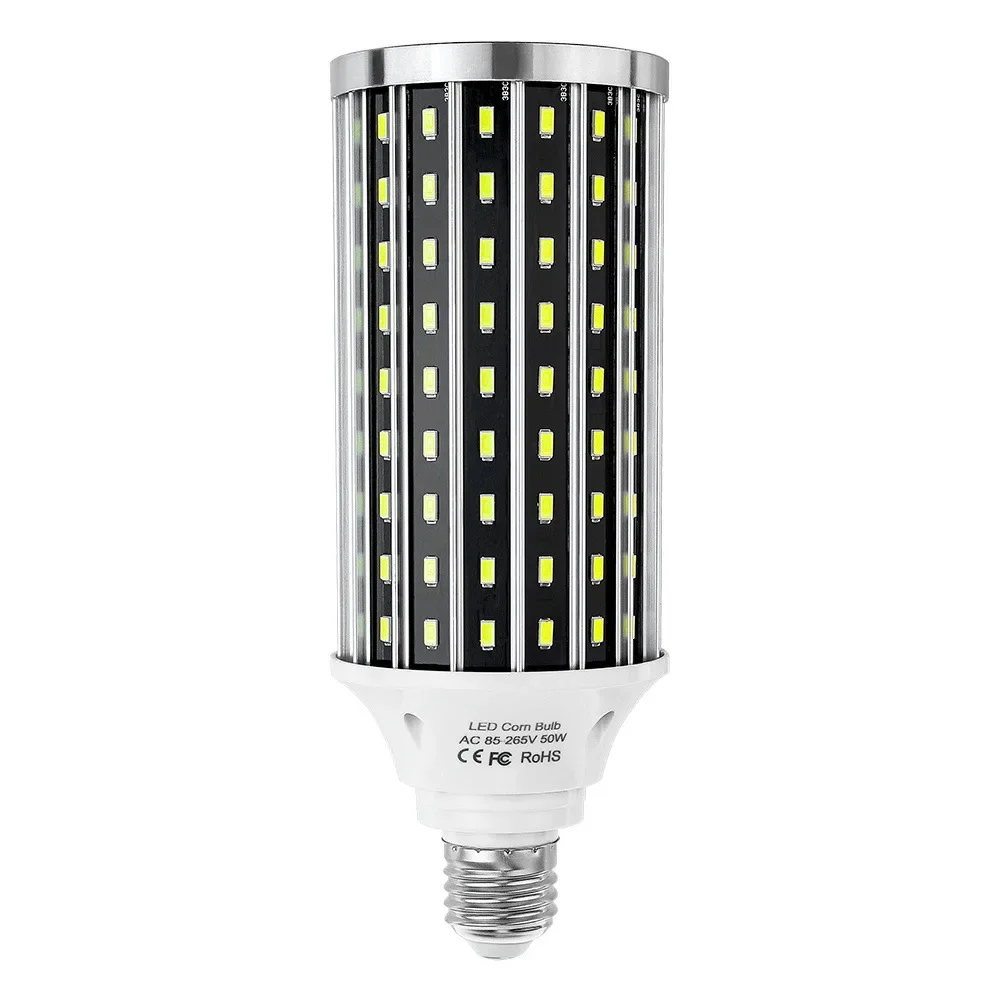 Lâmpadas LED de alta potência, E27, 50W, ventilador de iluminação, luminescência de 360 graus, lâmpada de milho, lâmpada LED