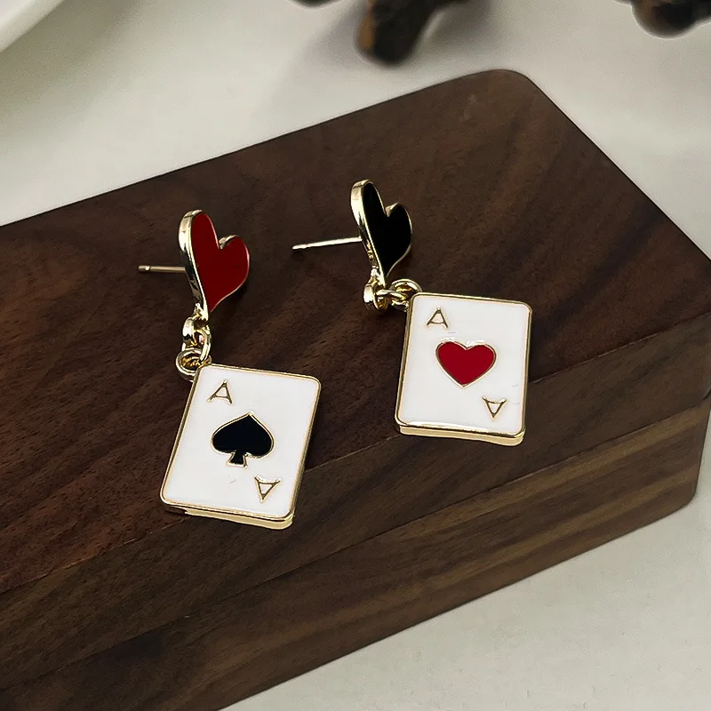 Women's Creative Playing Cards Heart Shape Drop Earrings