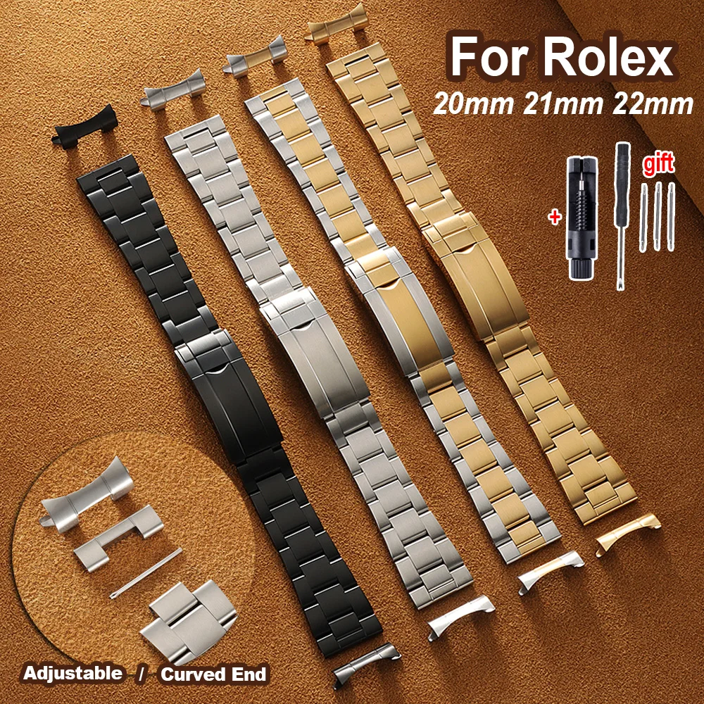 

Metal Bracelet 20mm 21mm 22mm Stainless Steel Watch Straps for Rolex for Submariner Daytona NH35 NH36 Men Curved End Watch Band