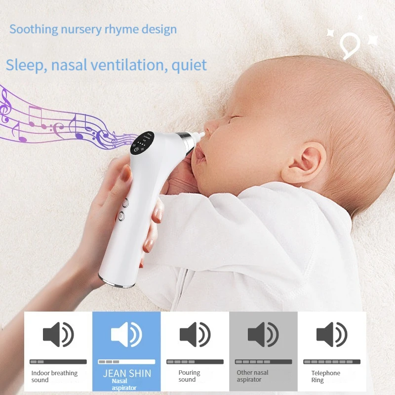 Baby Electric Nasal Aspirator Nose Suction Device with Food Grade Silicone Mouthpiece 3 Suction Modes and Soothing Music