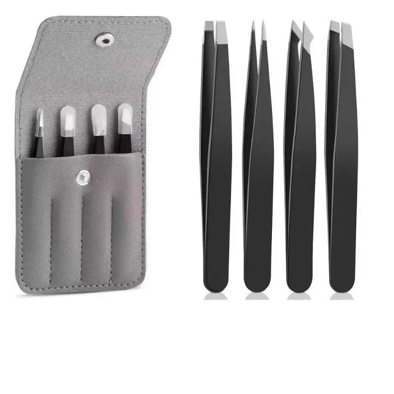 Stainless Steel Precision Tweezer Set 1/2/4Pcs Non-Slip Handle for Beauty Grooming Jewelry Making Electronics Repair Work
