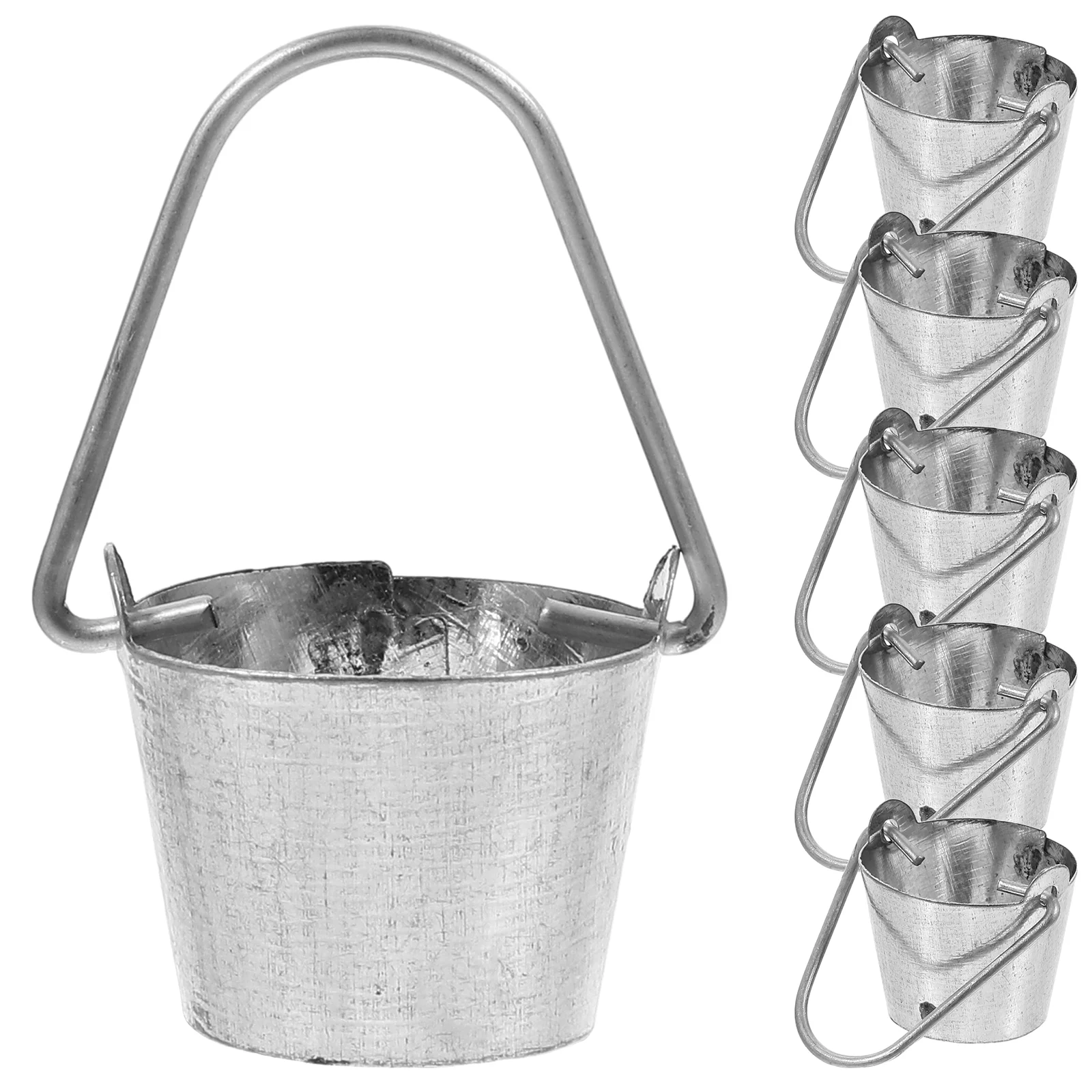 6 Pcs Planter Pots Mini Bucket Miniature Container Toy Oval Bar Accessories House Decors Silver Simulated Model