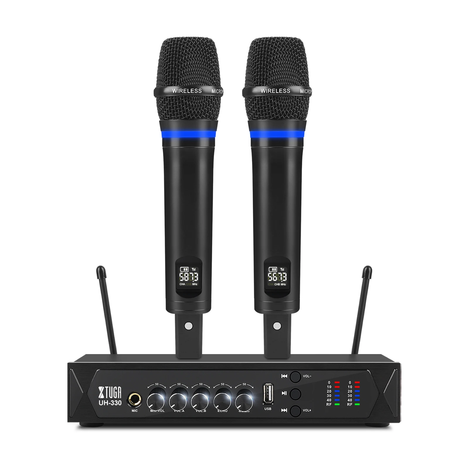 Xtuga chargeable professional karaoke  wireless microphone system with USB receiver