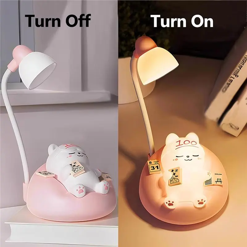 A96I-LED Desk Lamp Mini Cat Dimming Reading Light 3 Lighting Mode USB Rechargeable Bedside Nightlight Portable Night Light