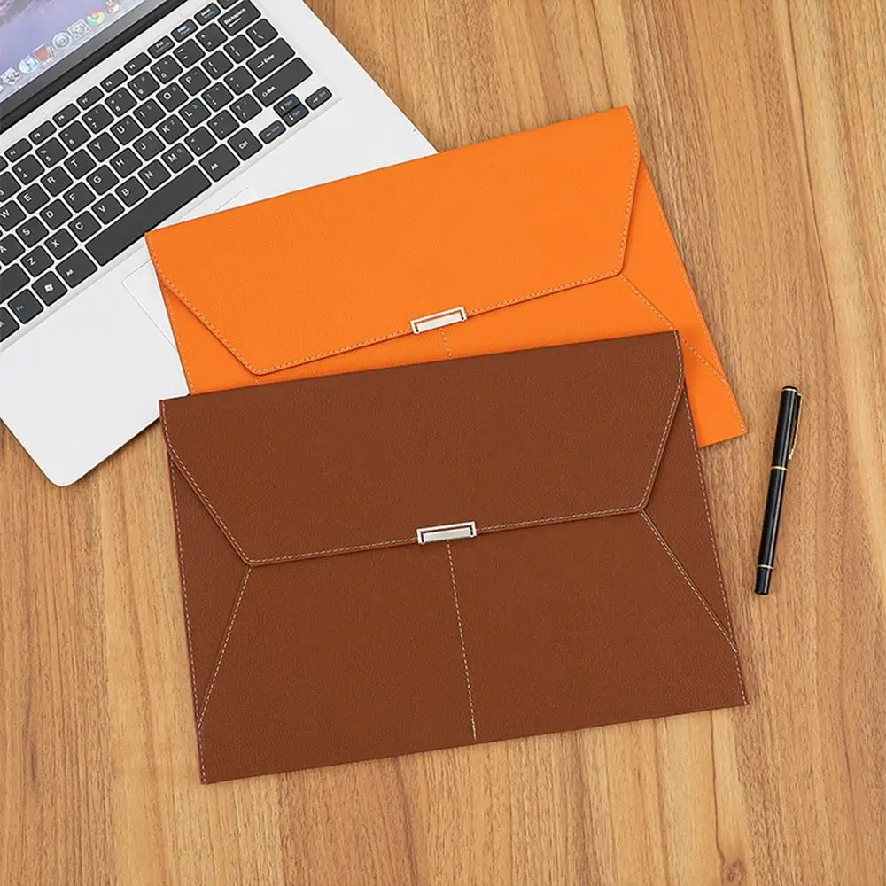 

Storage Pouch Simple A4 File Pocket PU Leather Dustproof File Folder Large Capacity Snap Closure Documents Pouch Business