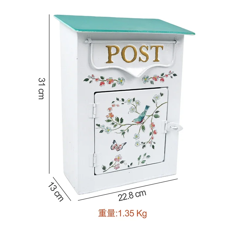 European wrought iron mailbox flower and bird fresh wind garden decoration storage home jewelry wall decoration ornament