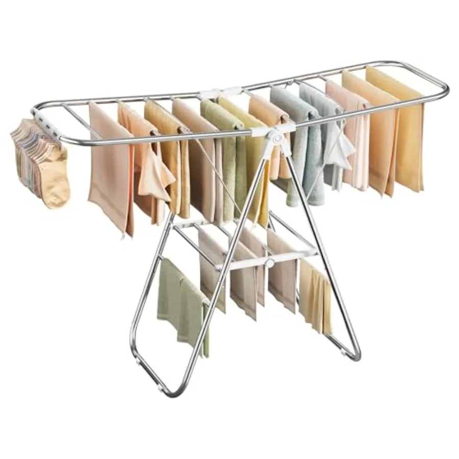 

Складная сушилка для белья с зажимами для носков, металлическая, для использования в помещении и на улице, регулируемая по высоте, раскладная, экономит место, 17 x 5 футов