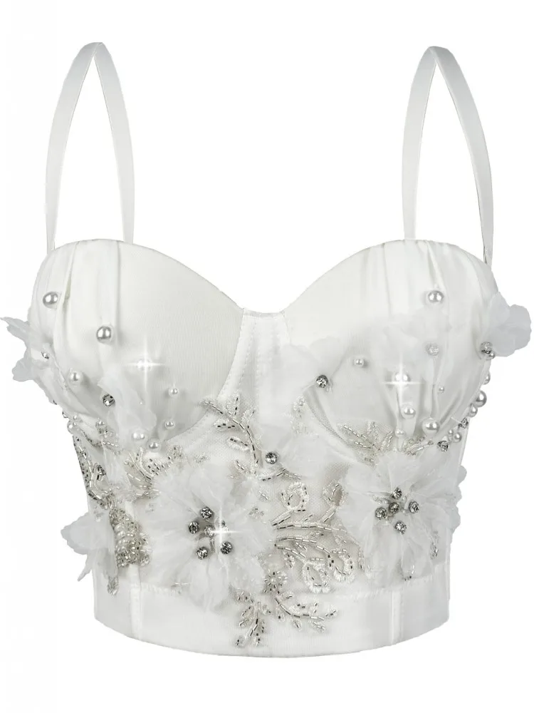 Full Beads Female Corset Top Women Camis Nightclub Pearls Short Chest Binder Sexy Camisole Mujer Lingerie Tube Bra Debardeur