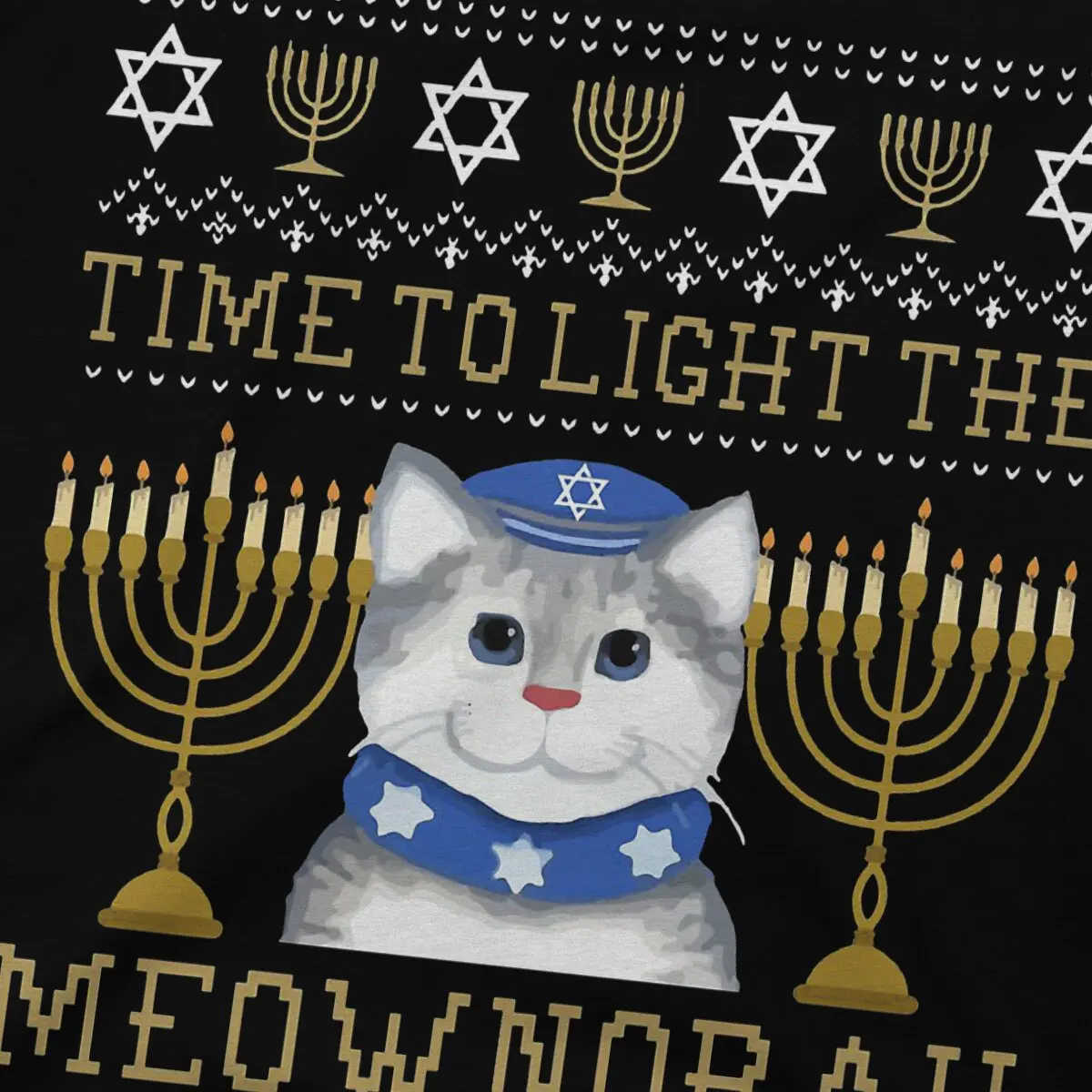 Jewish Menorah Light Man TShirt Light The Meownorah Jewish Cat Menorah Lover Hanukkah Distinctive T Shirt Harajuku  Hipster