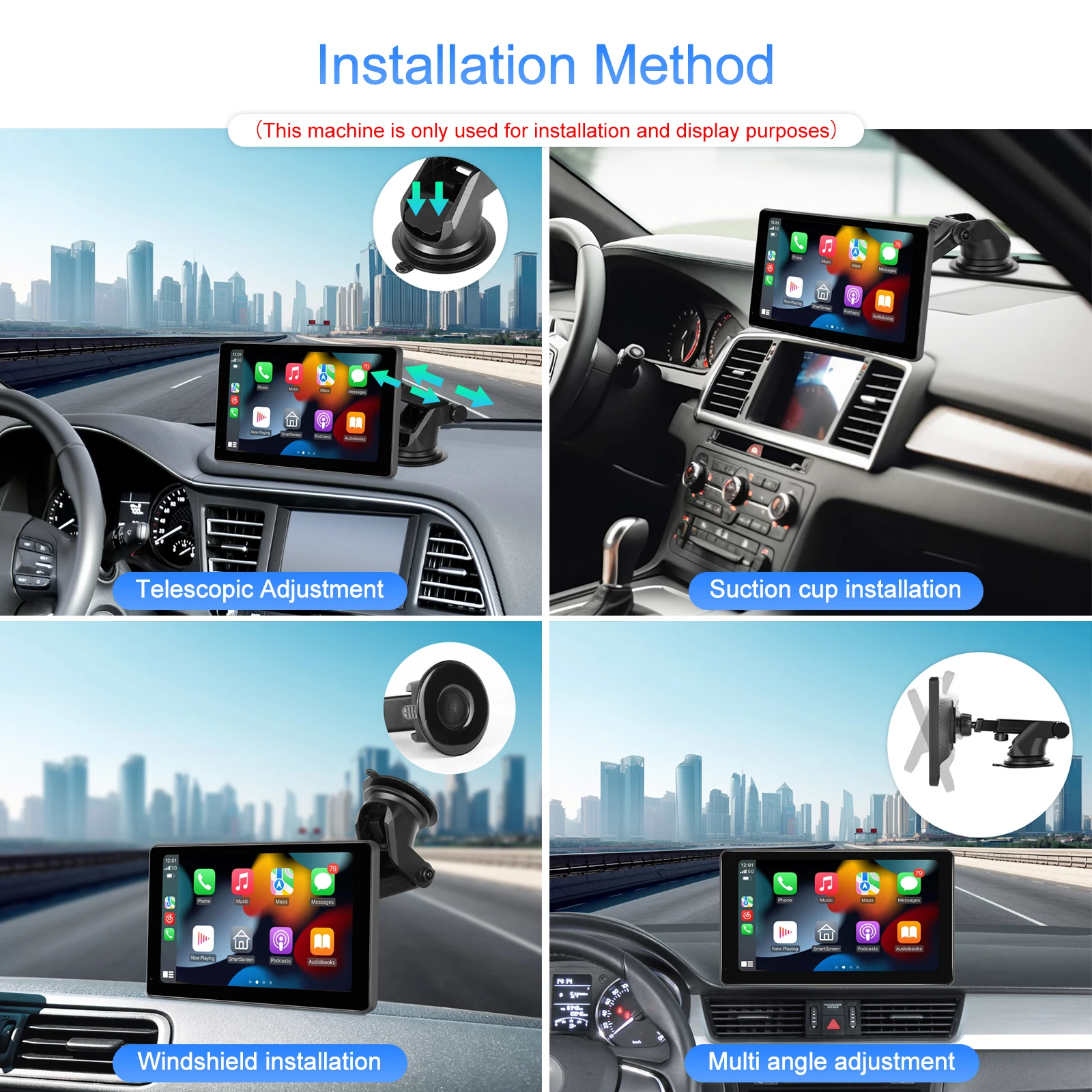 Podofo 11.3'' Smart Screen Player 8Core 2+32G Car Monitor Dash Cam Dashboard Carplay Android Auto GPS Navigation WIFI Bluetooth