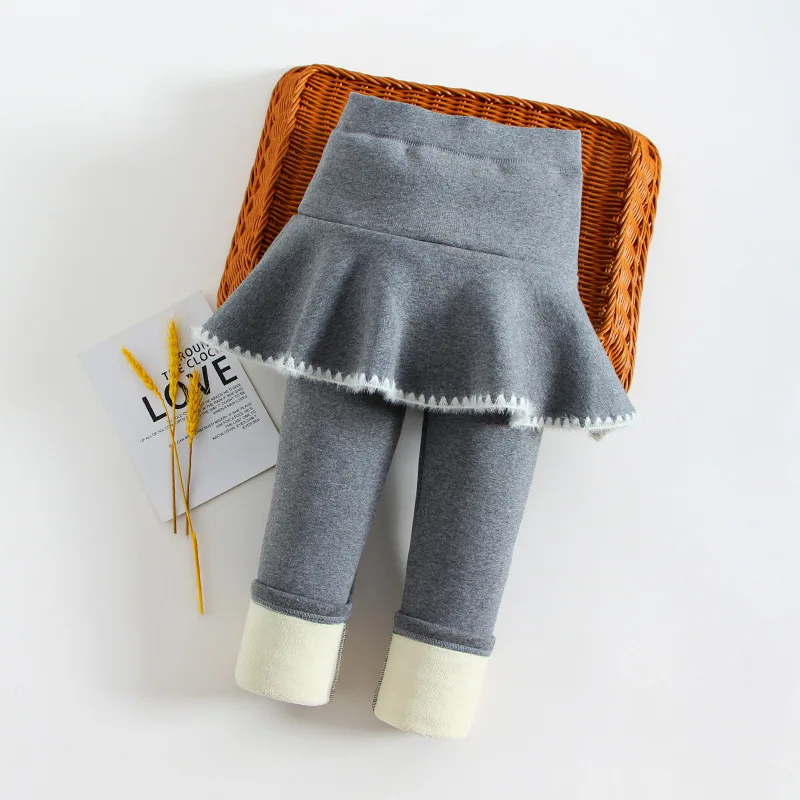 Thickened Autumn Winter Girls Leggings Boneless Fleece Pants Children's Leggings Winter Solid Color Trousers Outer Wear