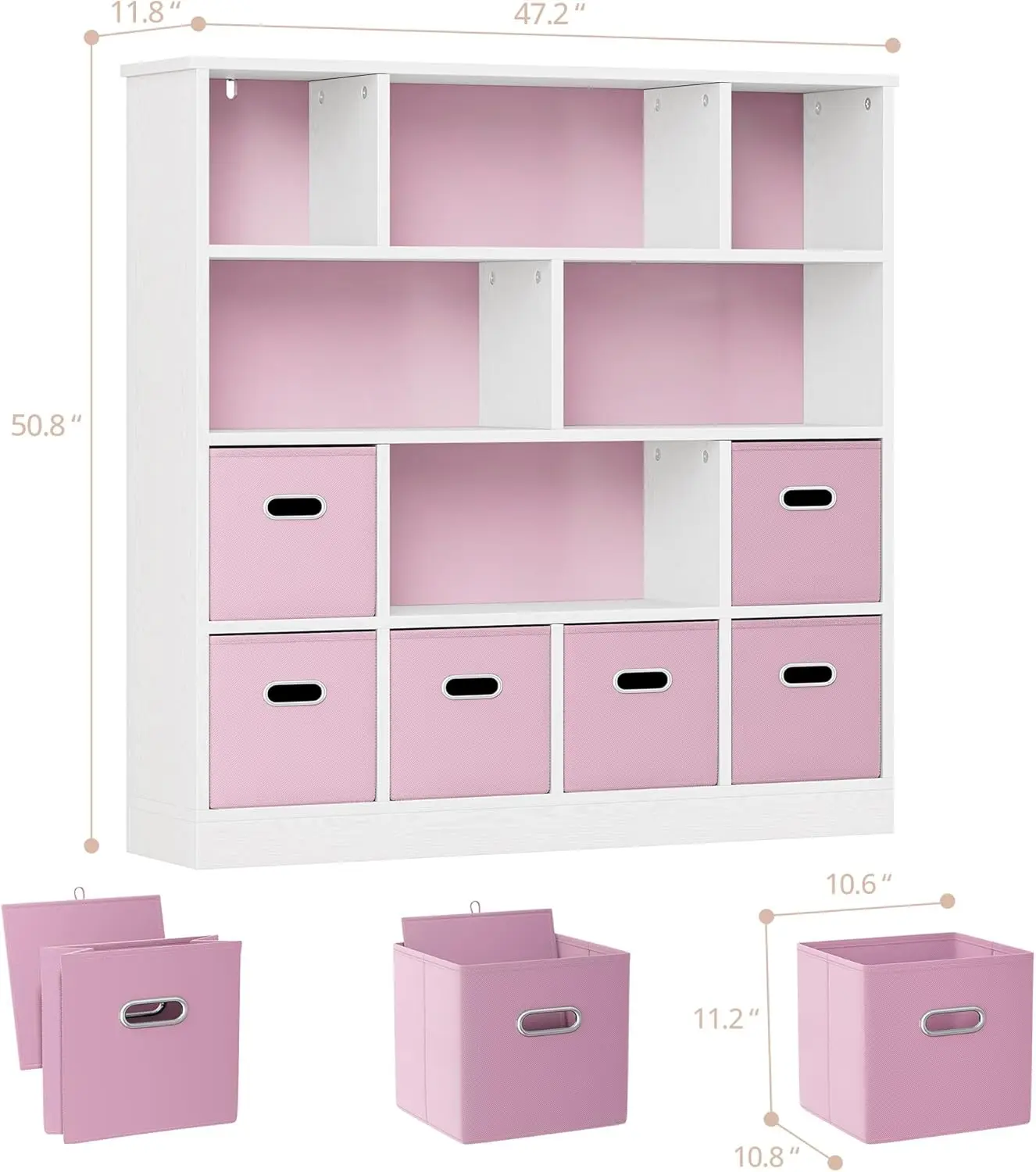 12-Cube Kids Storage Organizer with Bins – Pink 2