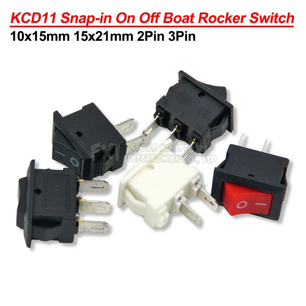 10 sztuk przełącznik wciskany 10x15mm SPST 2Pin 3pin 3A 250V KCD11 Snap-in On Off łódź przełącznik Rocker 10MM * 15MM czarny czerwony biały 15X21 — zdjęcie 2