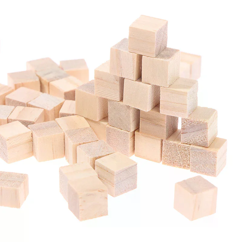 100pcs Unfinished Blank Mini DIY Wooden Square Blocks 1cm Wood Solid Cubes for Woodwork Craft Kids Toy Puzzle Making Material
