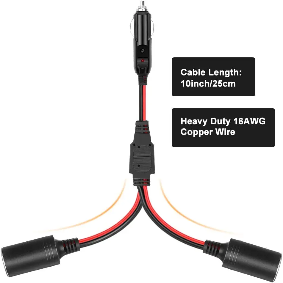 Extractme 1 tot 2 Sigarettenaansteker Splitter Adapter Oplader Poort 16AWG 12/24 V Stopcontact 2-weg Splitter met 15A Zekering