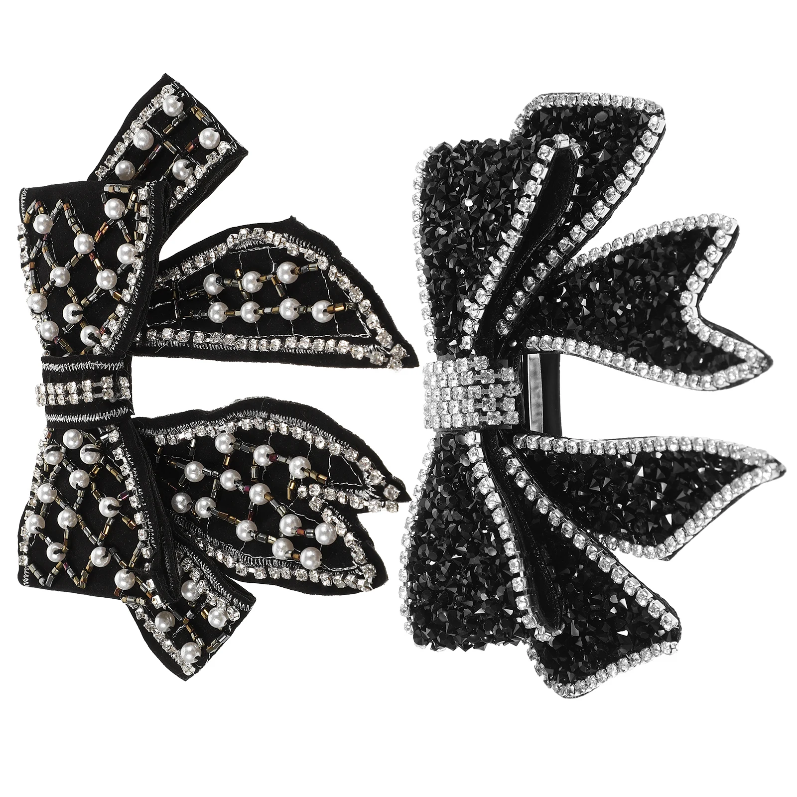 

2pcs Black Large Bow Hairpin Clips Set Fashion Diamond Decorative Hair Accessories For Thick Thin Hair Wedding Party