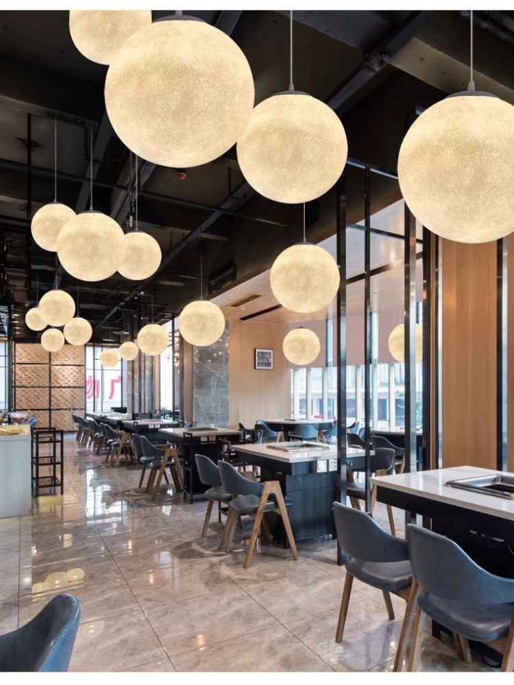 

Resin Moon Pendant Creative Personalized Shopping Mall Showcase Restaurant Milk Tea Shop Moon Decorative Pendant LED E27