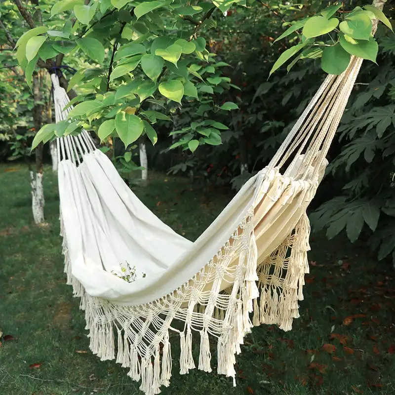 Large 2 Person Hammock Boho Style Brazilian Macrame Fringed Deluxe Double Hammock Net Swing Chair Indoor Hanging Swing