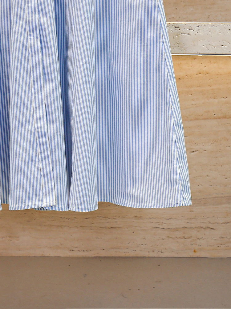 S Home Nan You Design estivo da donna di fascia alta Gilet a righe con perline scavate Dr Gonna lunga semplice a vita alta Dr