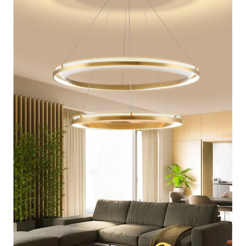 Trajectory large chandelier, circular all copper living room, grand and luxurious lighting, villa duplex building, suspended