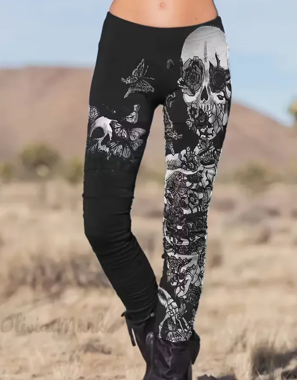 女性用ハロウィンスケルトン3Dプリントレギンス伸縮性のあるワークアウトレギンススリムタイツセクシーファッションヨガパンツトレンディクールパンツ
