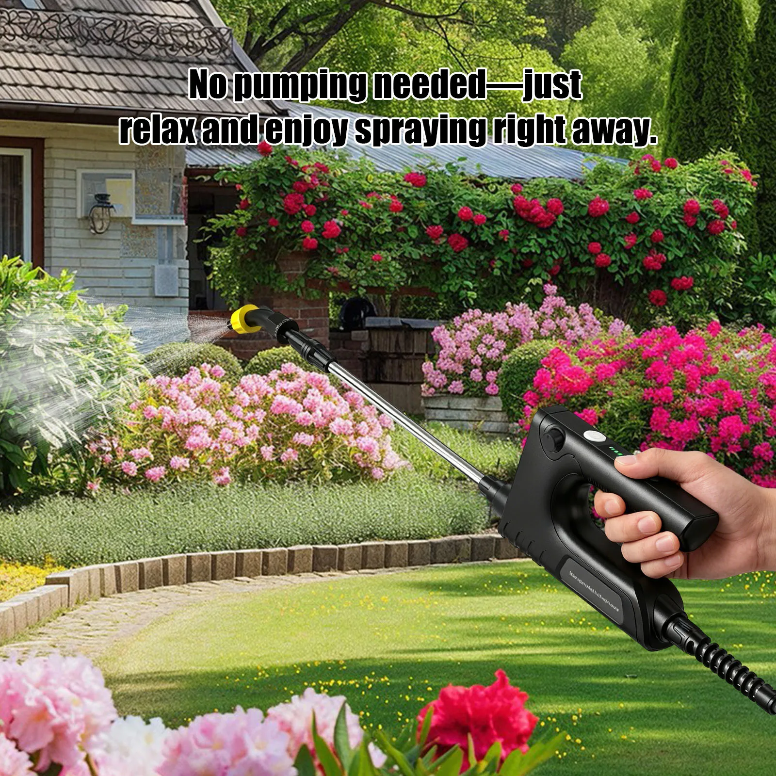 Battery Powered Sprayer Wand 7.4V Rechargeable Garden Sprayer Telescopic Wand with Adjustable Nozzles & Filter