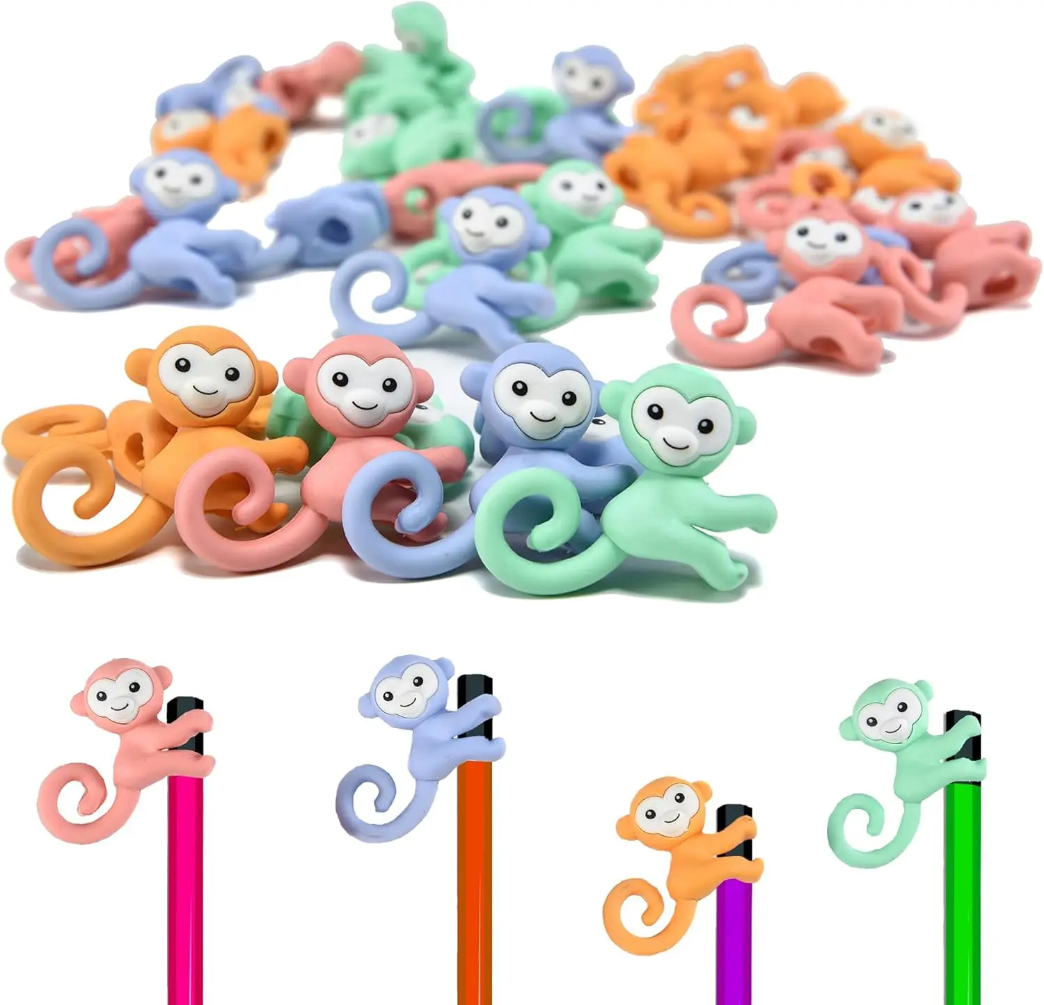 36-Pack Monkeys Pencil Top Erasers Loose Pencils Cute Eraser Caps Pack of Drafting Sketching Art Pencils with Built-in Erasers