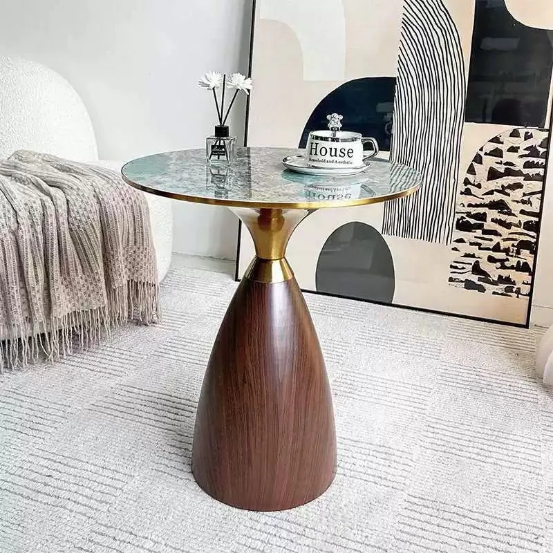Hotel exquisite high-end small coffee table sofa, high-value round rock slab edge table
