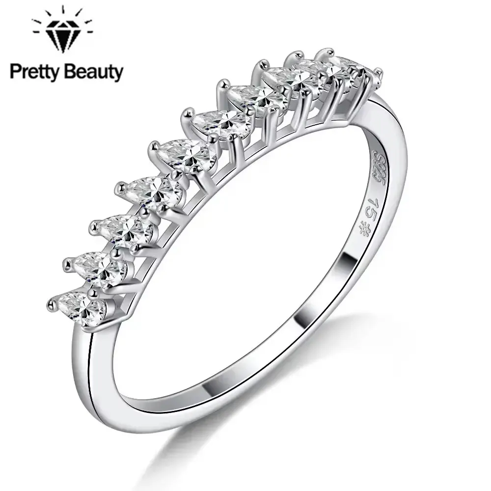 

Pretty Beauty Half Halo Pear Cut Moissanite Wedding Band S925 Sterling Silver for Women 10Pcs Stones Diamond Ring Fine Jewelry