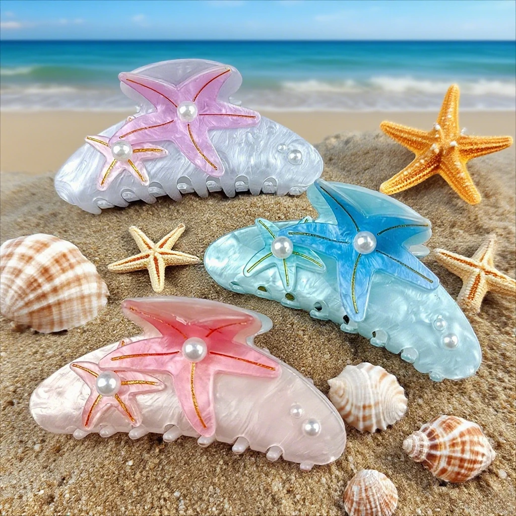 

DS NEW Ocean Series Pearl Starfish Hair Claw 10.2CM Large Acrylic Claw Clips Summer Trendy Hair Clips Hair Accessories for Women