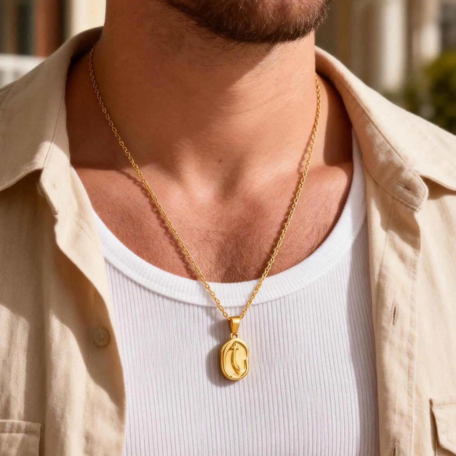 Vnox Zulfiqar Sword Pendant Necklace for Men, Stainless Steel Islamic Symbol Charm Vintage Gold Silver Color Jewelry Faith Gifts