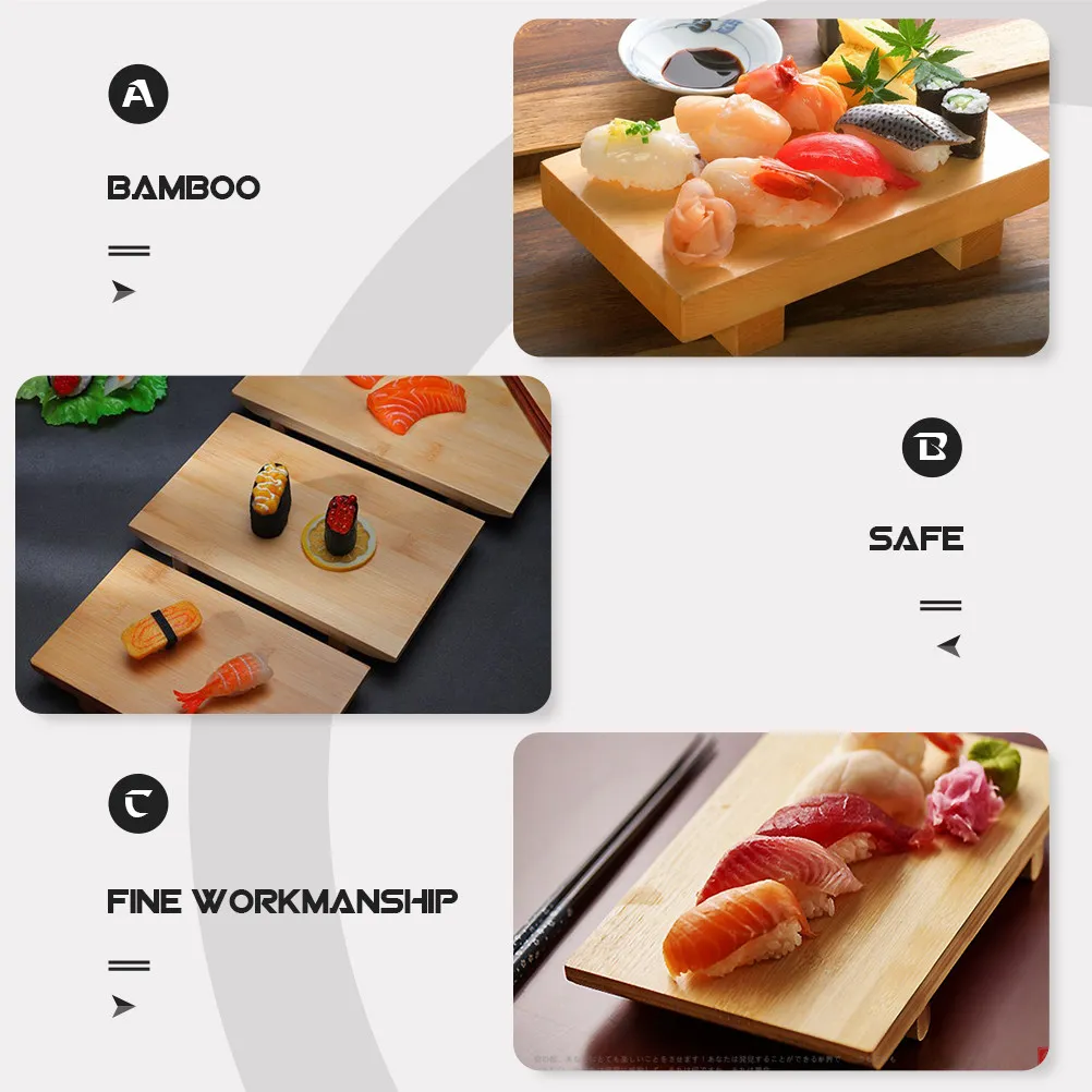 Bandeja de Bambú Ecológica para Servir Sushi, Plato de Presentación de Comida de Inspiración Japonesa con Textura de Madera para Sashimi, Nigiri y Sushi Bar