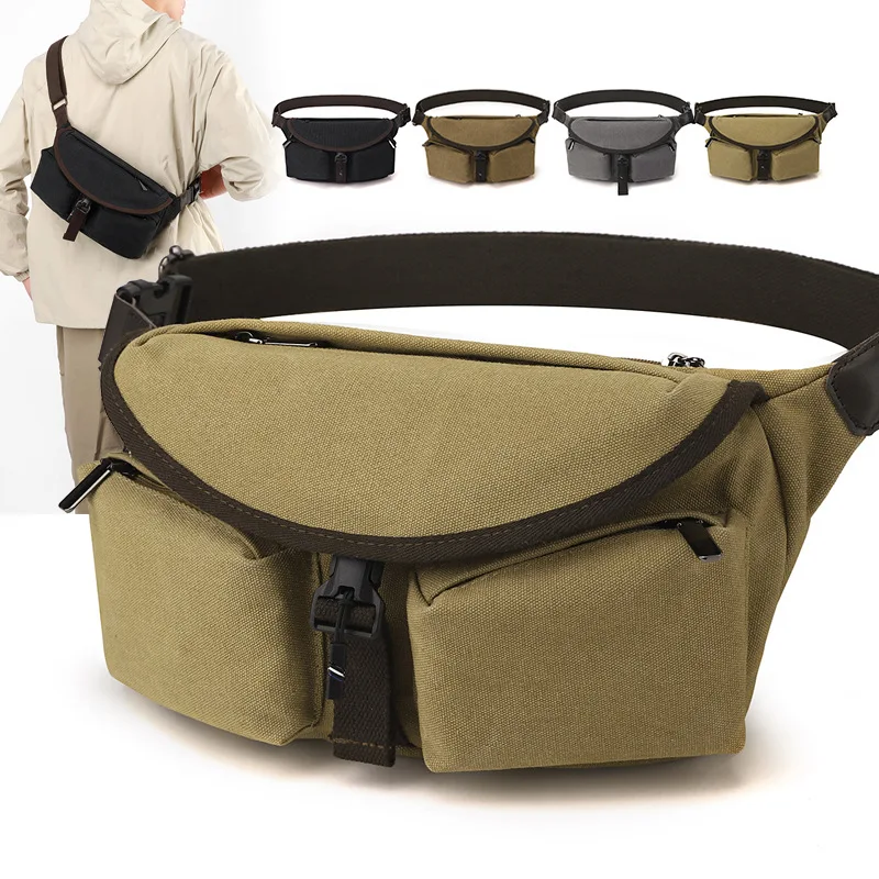 

Wear-resistant canvas men's crossbody backpack, multi-pocket waterproof, multi-purpose commuter chest bag, travel shoulder bag