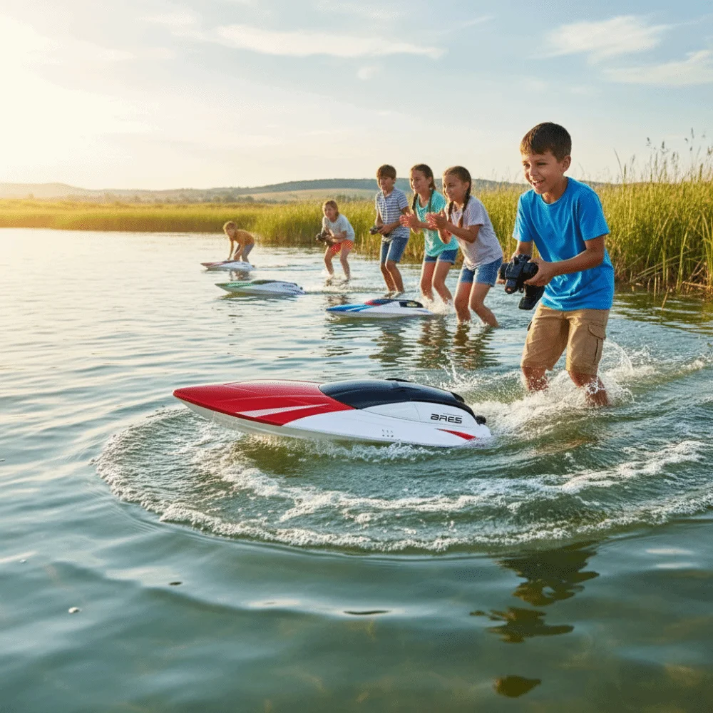 Children Rechargeable Remote Control Boat Electric Waterproof Speed Boat Double Motor ABS Boat Model Outdoor