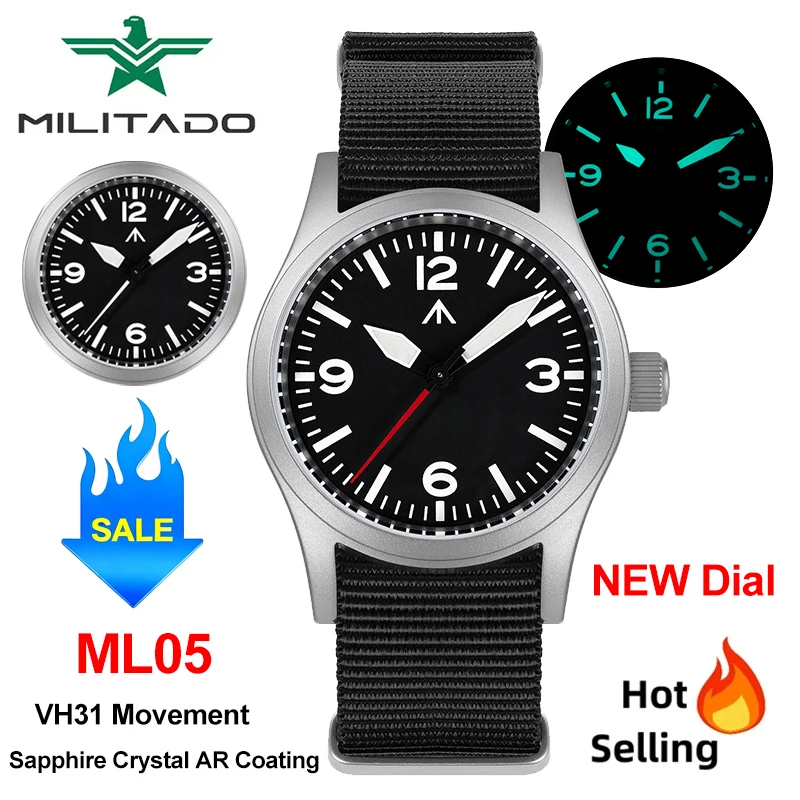 Militado ML05 Quartz Watch NEW Sword-shaped Hands Sapphire Crystal