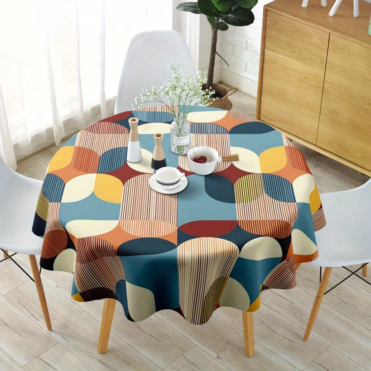 One piece of Nordic-style geometric design tablecloth, rectangular and circular polyester tablecloth.