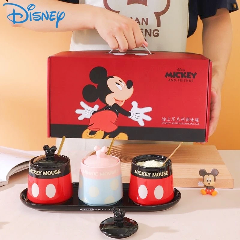 

Disney Mickey Kitchen Seasoning Box Ceramic Seasoning Pot Set Salt Pot With Spoon Seasoning Pot Cartoon Household Seasoning Box