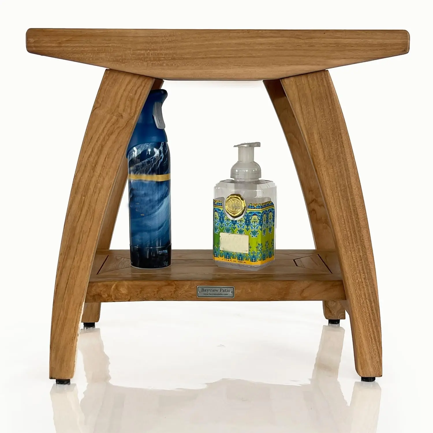 Indonesian Teak Shower Bench with Shelf 18 Inch Stool | Teak Wood Shower Stool & Spa| Waterproof Shower Bench, Customized
