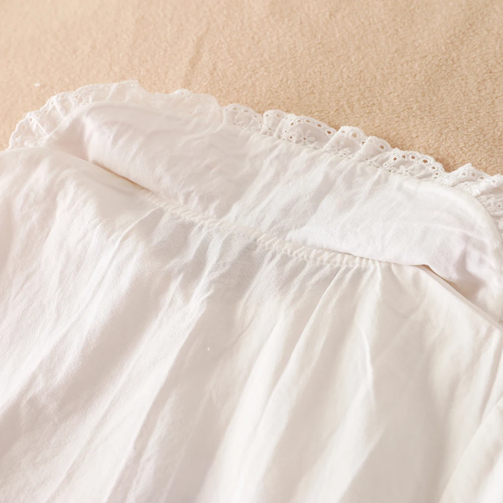 Weißes Hemd für Mädchen, 100 % Baumwolle, 5–12 Jahre, bestickt, gerüschter Kragen, Spitzenbesatz, langärmeliges Oberteil, Kinderkleidung für den Schulanfang – Detail 9