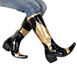 Retro Sexy Equestrian Boots For Men Steel Pipe Platform Cowboy Shoes Fashion Pointed toe Knee-High Boots zip for Party and Show